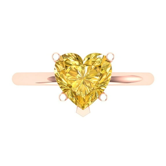 2 ct Heart Cut Simulated Yellow Diamond Solitaire 18K Rose Gold Womens Engagement Ring