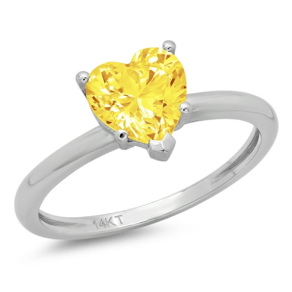 2 ct Heart Cut Simulated Yellow Diamond Solitaire 18K White Gold Womens Engagement Ring