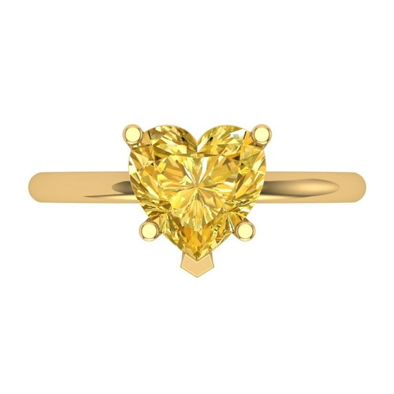 2 ct Heart Cut Simulated Yellow Diamond Solitaire 18K Yellow Gold Womens Engagement Ring