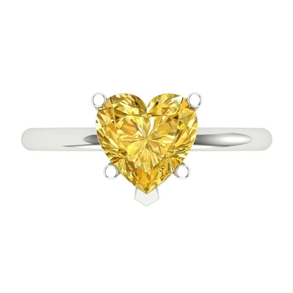 Clara Pucci 14K White Gold 2ct Yellow Solitaire Ring for Women
