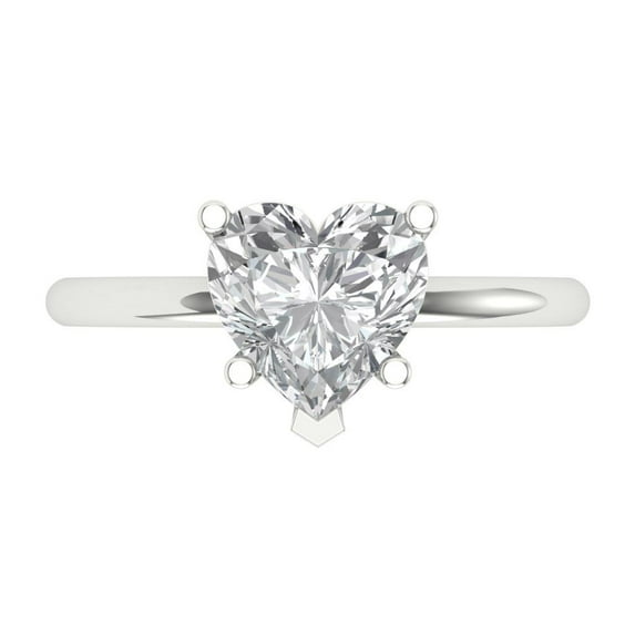 2 ct Heart Cut White Sapphire Solitaire 14K White Gold Womens Engagement Ring