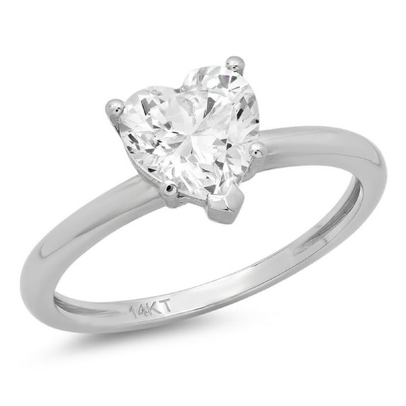 2 ct Heart Cut White Sapphire Solitaire 18K White Gold Womens Engagement Ring