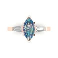 thumbnail image 1 of 2 ctw 3 Stone Anniversary Ring for Women | Marquise Cut Blue Moissanite | Hyperallergenic Solid 14K Rose Gold, 1 of 5