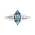thumbnail image 1 of 2 ct Marquise Cut Blue Moissanite 3 Stone 18K White Gold Womens Engagement Ring, 1 of 6
