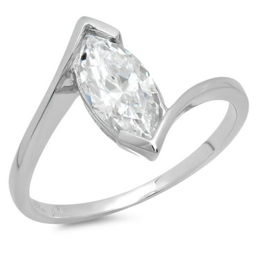 2 ct Marquise Cut Genuine Cultured Diamond SI1-SI2 J-K 18K White Gold Solitaire Promise Wedding Statement Engagement Designer Ring size 3.5