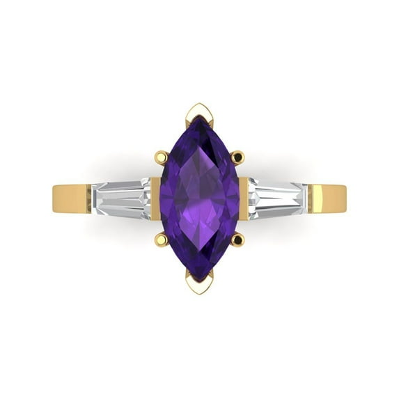 2 ct Marquise Cut Natural Amethyst Three-Stone Engagement Ring for Women in 18K Yellow Gold