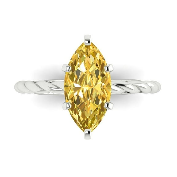 2 ct Marquise Cut Natural Citrine Solitaire 14K White Gold Womens Engagement Ring