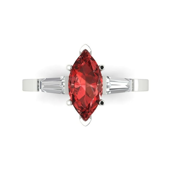 Clara Pucci 14K White Gold Solid Gold Garnet Three-Stone Anniversary Ring for Women - 2 cttw Marquise Cut