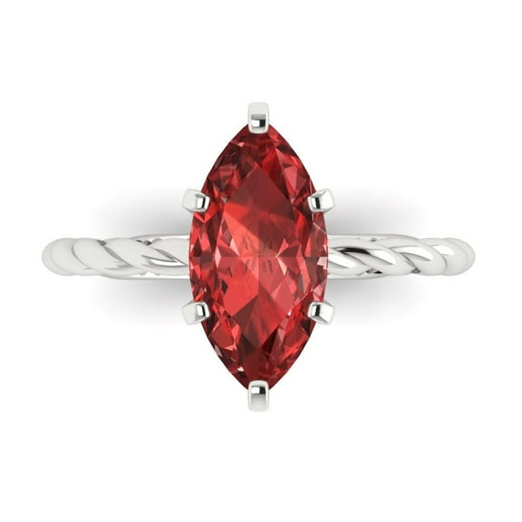 2 ctw Solitaire Anniversary Ring for Women | Marquise Cut Natural Garnet | Hyperallergenic Solid 14K White Gold
