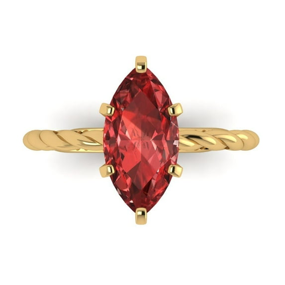 Clara Pucci 14K Yellow Gold 2ct Garnet Solitaire Ring for Women