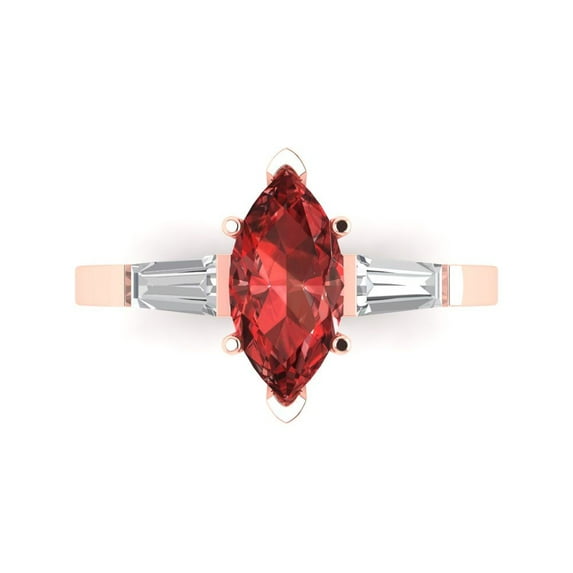 Clara Pucci 14K Rose Gold 2ct Garnet Three-Stone Ring for Women