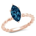 thumbnail image 1 of 2 ct Marquise Cut Natural London Blue Topaz Solitaire 18K Rose Gold Womens Engagement Ring, 1 of 4