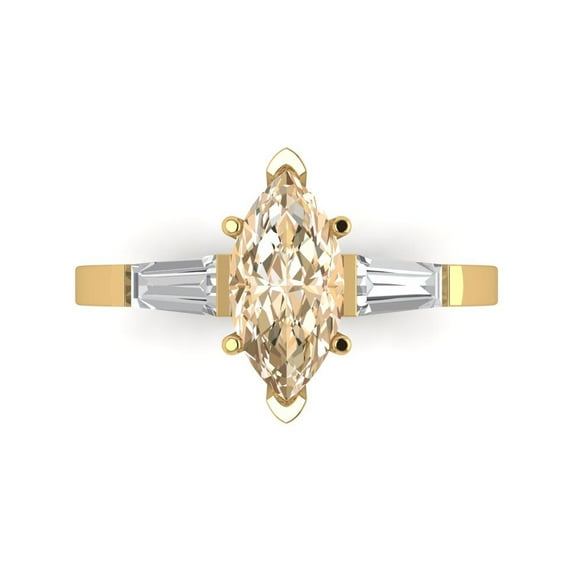 2 ct Marquise Cut Natural Morganite 3 Stone 18K Yellow Gold Womens Engagement Ring