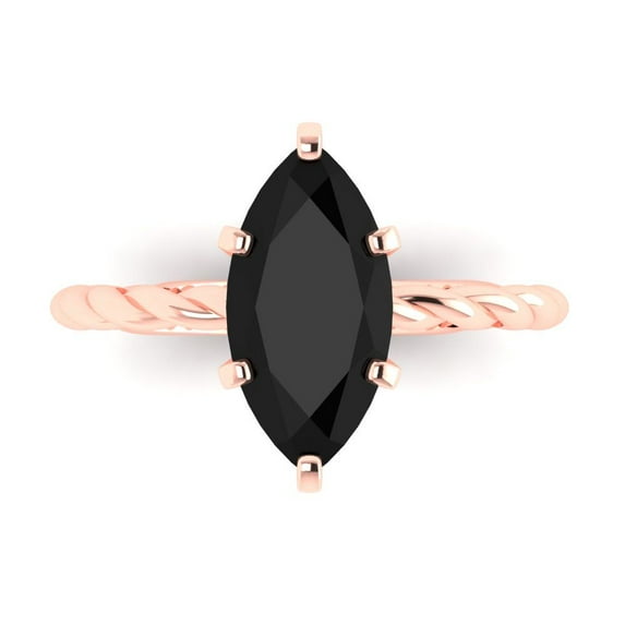 Clara Pucci 14K Rose Gold 2ct Onyx Solitaire Ring for Women