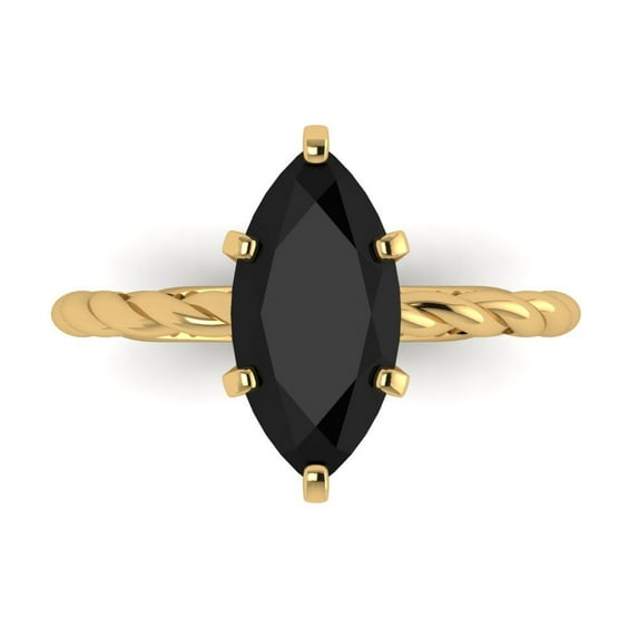 Clara Pucci 14K Yellow Gold 2ct Onyx Solitaire Ring for Women