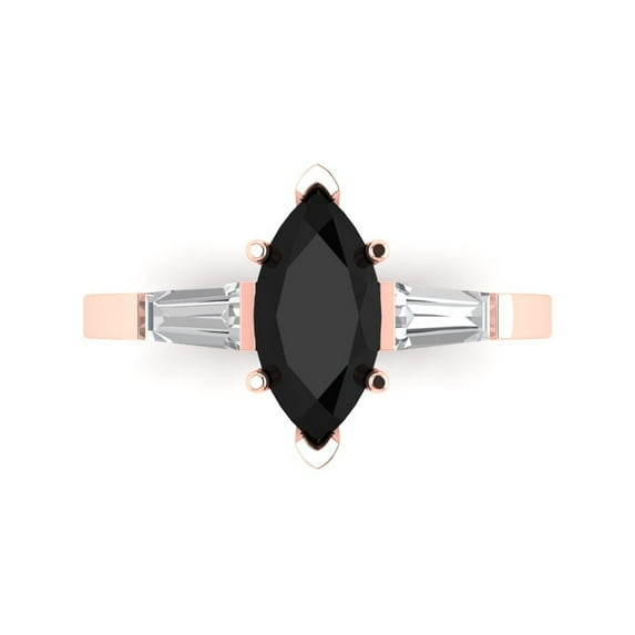 2 ct Marquise Cut Natural Onyx Three-Stone Engagement Ring for Women in 18K Rose Gold