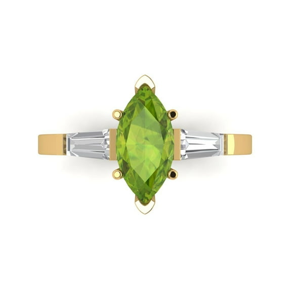 2 ctw 3 Stone Anniversary Ring for Women | Marquise Cut Natural Peridot | Hyperallergenic Solid 14K Yellow Gold