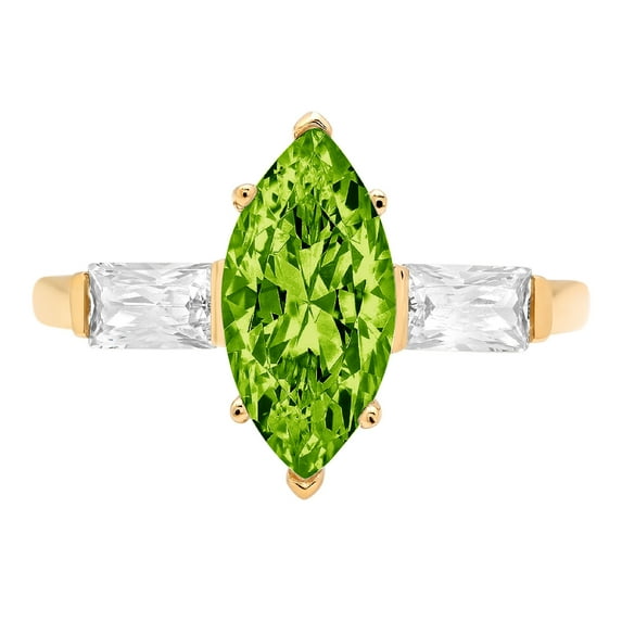 2 ct Marquise Cut Natural Peridot 3 Stone 14K Yellow Gold Womens Engagement Ring