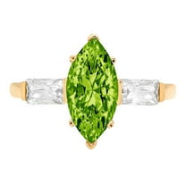 2 ct Marquise Cut Natural Peridot 3 Stone 18K Yellow Gold Womens Engagement Ring