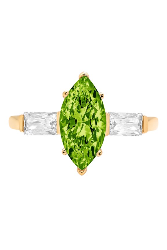 2 ct Marquise Cut Natural Peridot 3 Stone 18K Yellow Gold Womens Engagement Ring