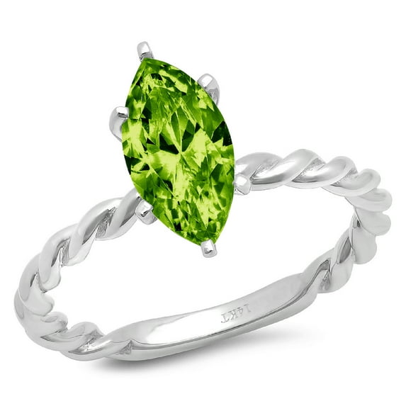 2 ct Marquise Cut Natural Peridot Solitaire 14K White Gold Womens Engagement Ring