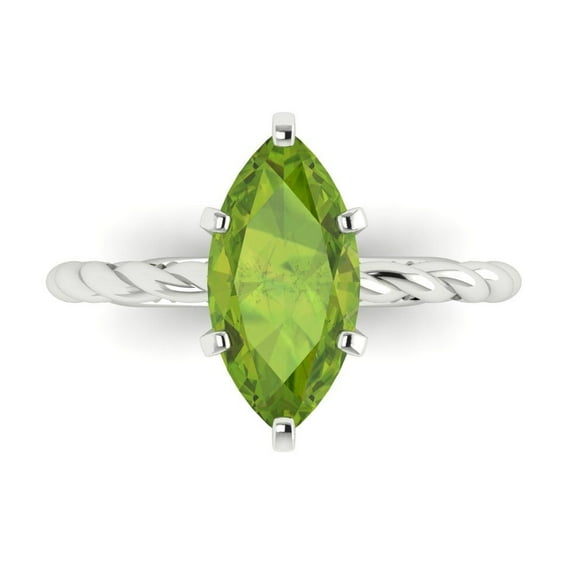 2 ctw Solitaire Anniversary Ring for Women | Marquise Cut Natural Peridot | Hyperallergenic Solid 14K White Gold