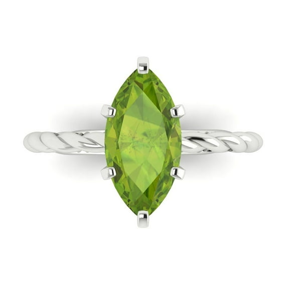 2 ctw Solitaire Anniversary Ring for Women | Marquise Cut Natural Peridot | Hyperallergenic Solid 14K White Gold