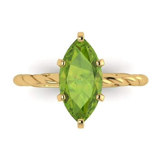 2 ctw Solitaire Anniversary Ring for Women | Marquise Cut Natural Peridot | Hyperallergenic Solid 14K Yellow Gold