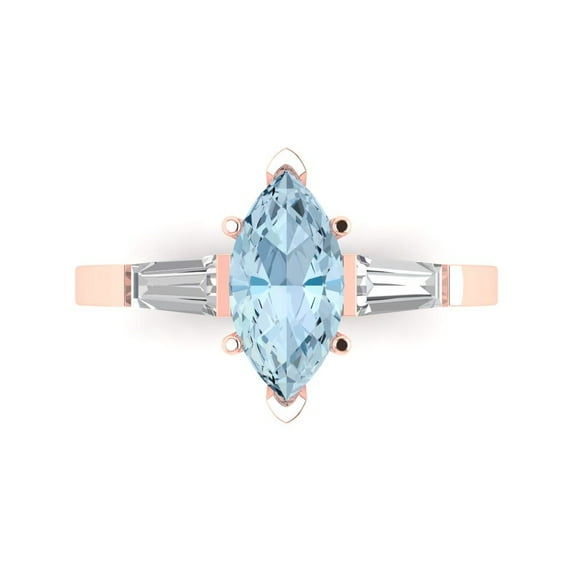 2 ctw 3 Stone Anniversary Ring for Women | Marquise Cut Natural Sky Blue Topaz | Hyperallergenic Solid 14K Rose Gold