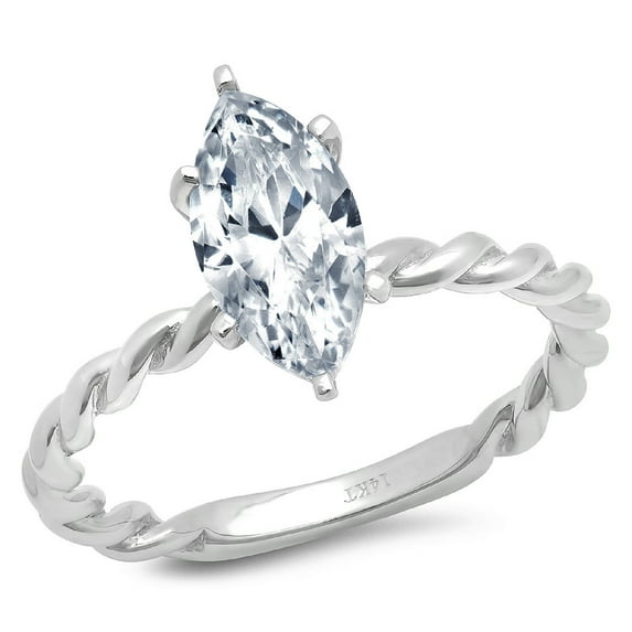 2 ct Marquise Cut Natural Swiss Blue Topaz Solitaire Engagement Ring for Women in 14K White Gold