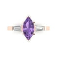 thumbnail image 1 of 2 ct Marquise Cut Simulated Alexandrite 3 Stone 18K Rose Gold Womens Engagement Ring, 1 of 5