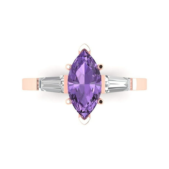 2 ct Marquise Cut Simulated Alexandrite 3 Stone 18K Rose Gold Womens Engagement Ring