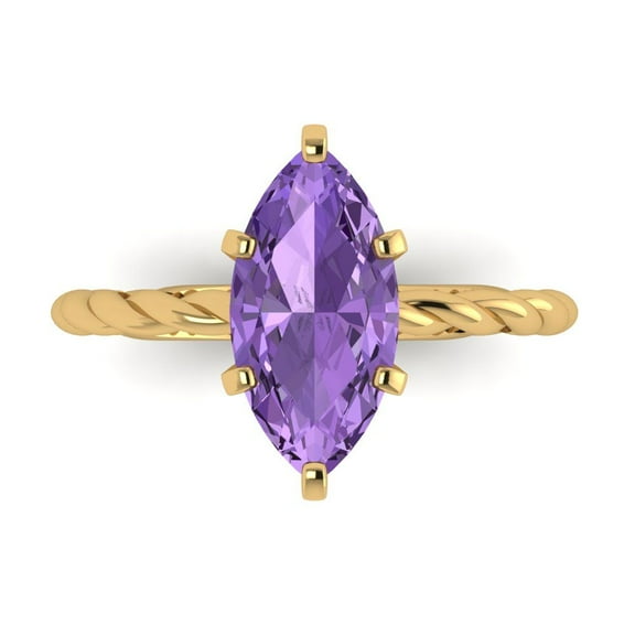 2 ct Marquise Cut Simulated Alexandrite Solitaire Engagement Ring for Women in 14K Yellow Gold