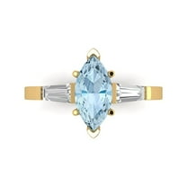 2 ctw 3 Stone Anniversary Ring for Women | Marquise Cut Simulated Blue Diamond | Hyperallergenic Solid 18K Yellow Gold