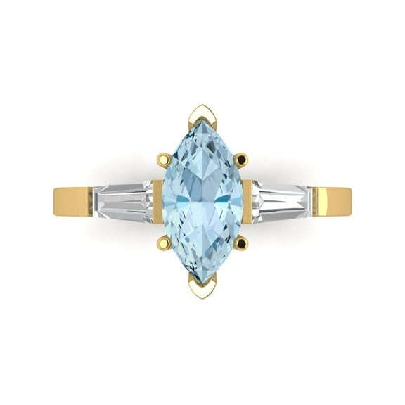 2 ctw 3 Stone Anniversary Ring for Women | Marquise Cut Simulated Blue Diamond | Hyperallergenic Solid 18K Yellow Gold