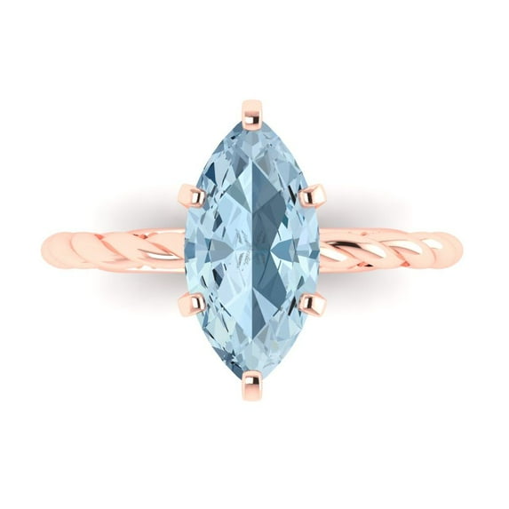 2 ct Marquise Cut Simulated Blue Diamond Solitaire 14K Rose Gold Womens Engagement Ring