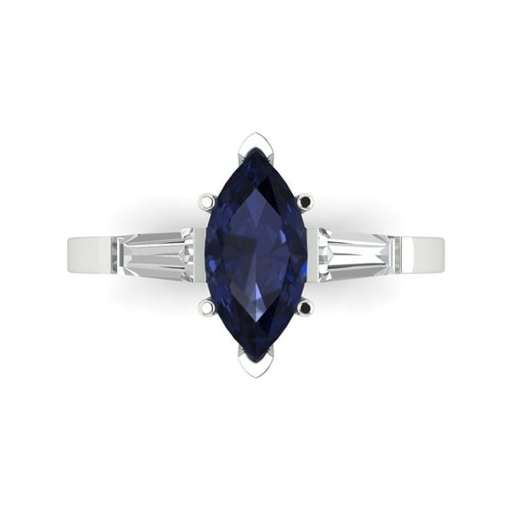 2 ct Marquise Cut Simulated Blue Sapphire Three-Stone Engagement Ring for Women in 18K White Gold