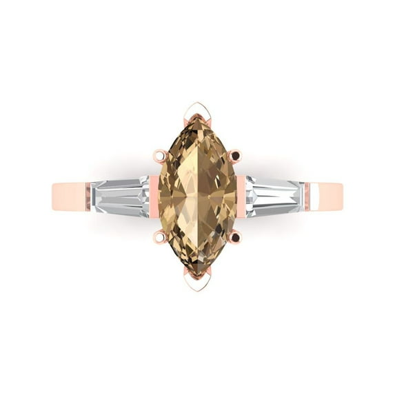 Clara Pucci 14K Rose Gold Solid Gold Champagne Three-Stone Anniversary Ring for Women - 2 cttw Marquise Cut