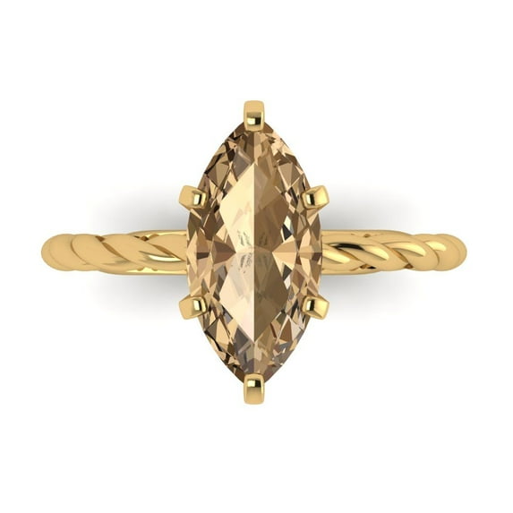 Clara Pucci 14K Yellow Gold Solid Gold Champagne Solitaire Anniversary Ring for Women - 2 cttw Marquise Cut
