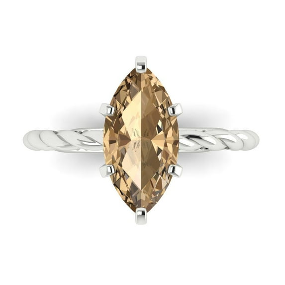 2 ct Marquise Cut Simulated Champagne Diamond Solitaire 18K White Gold Womens Engagement Ring