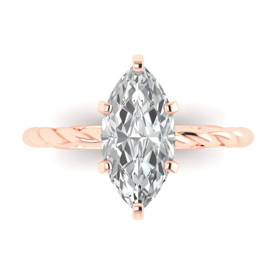 2 ctw Solitaire Anniversary Ring for Women | Marquise Cut Zirconia Diamond | Hyperallergenic Solid 14K Rose Gold