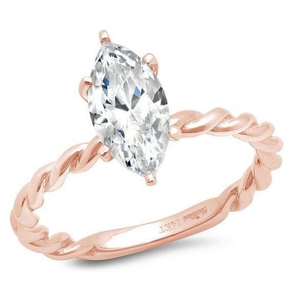 2 ct Marquise Cut Simulated Diamond Solitaire 18K Rose Gold Womens Engagement Ring