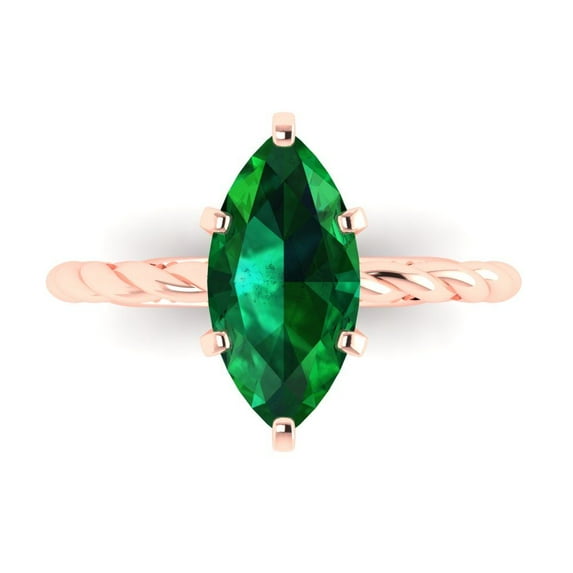 2 ctw Solitaire Anniversary Ring for Women | Marquise Cut Simulated Emerald | Hyperallergenic Solid 14K Rose Gold