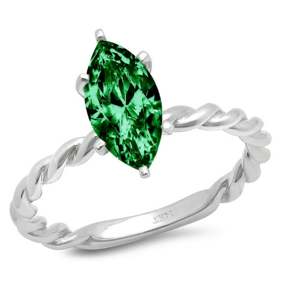 2 ct Marquise Cut Simulated Emerald Solitaire 14K White Gold Womens Engagement Ring
