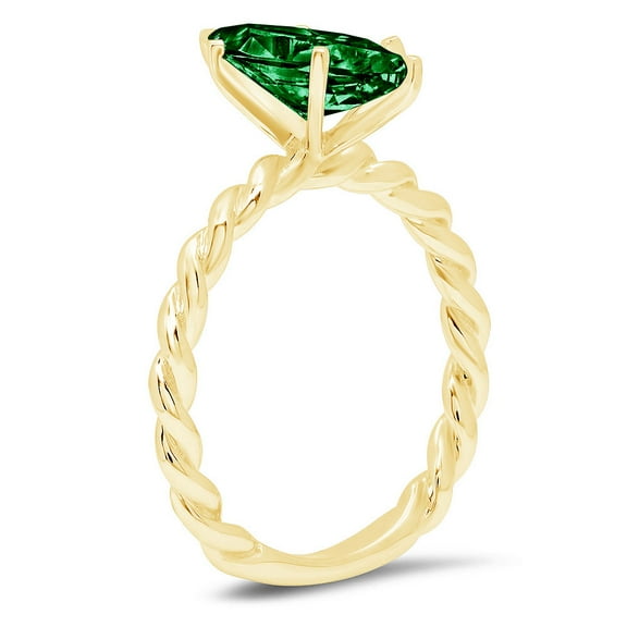 2 ct Marquise Cut Simulated Emerald Solitaire Engagement Ring for Women in 18K Yellow Gold