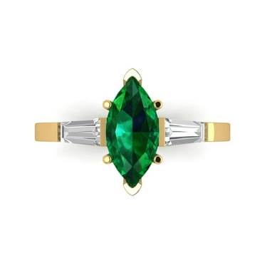 2 ct Marquise Cut Simulated Emerald Three-Stone Engagement Ring for Women in 14K Yellow Gold