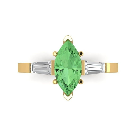 2 ctw 3 Stone Anniversary Ring for Women | Marquise Cut Simulated Green Diamond | Hyperallergenic Solid 18K Yellow Gold