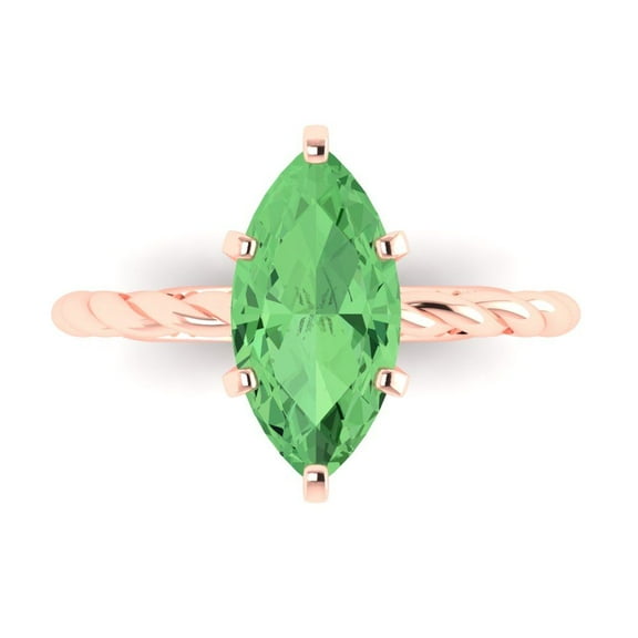 2 ct Marquise Cut Simulated Green Diamond Solitaire Engagement Ring for Women in 14K Rose Gold