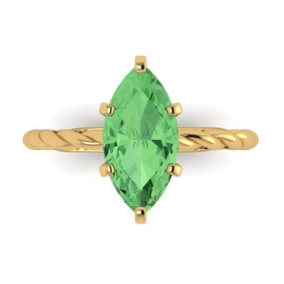 Clara Pucci 14K Yellow Gold 2ct Green Solitaire Ring for Women