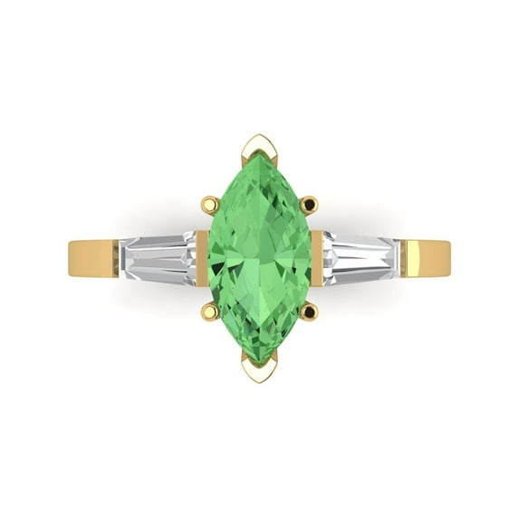 2 ct Marquise Cut Simulated Green Diamond Three-Stone Engagement Ring for Women in 18K Yellow Gold